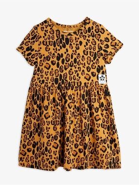 NWT Mini Rodini Cute Basic Leopard Short Sleeve Dress Flared Skirt Sz 1.5-3Y